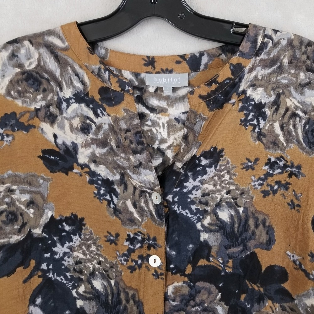 Habitat Blouse Women Small Brown Floral Peplum Lagenlook Lightweight Flowy - Picture 2 of 9